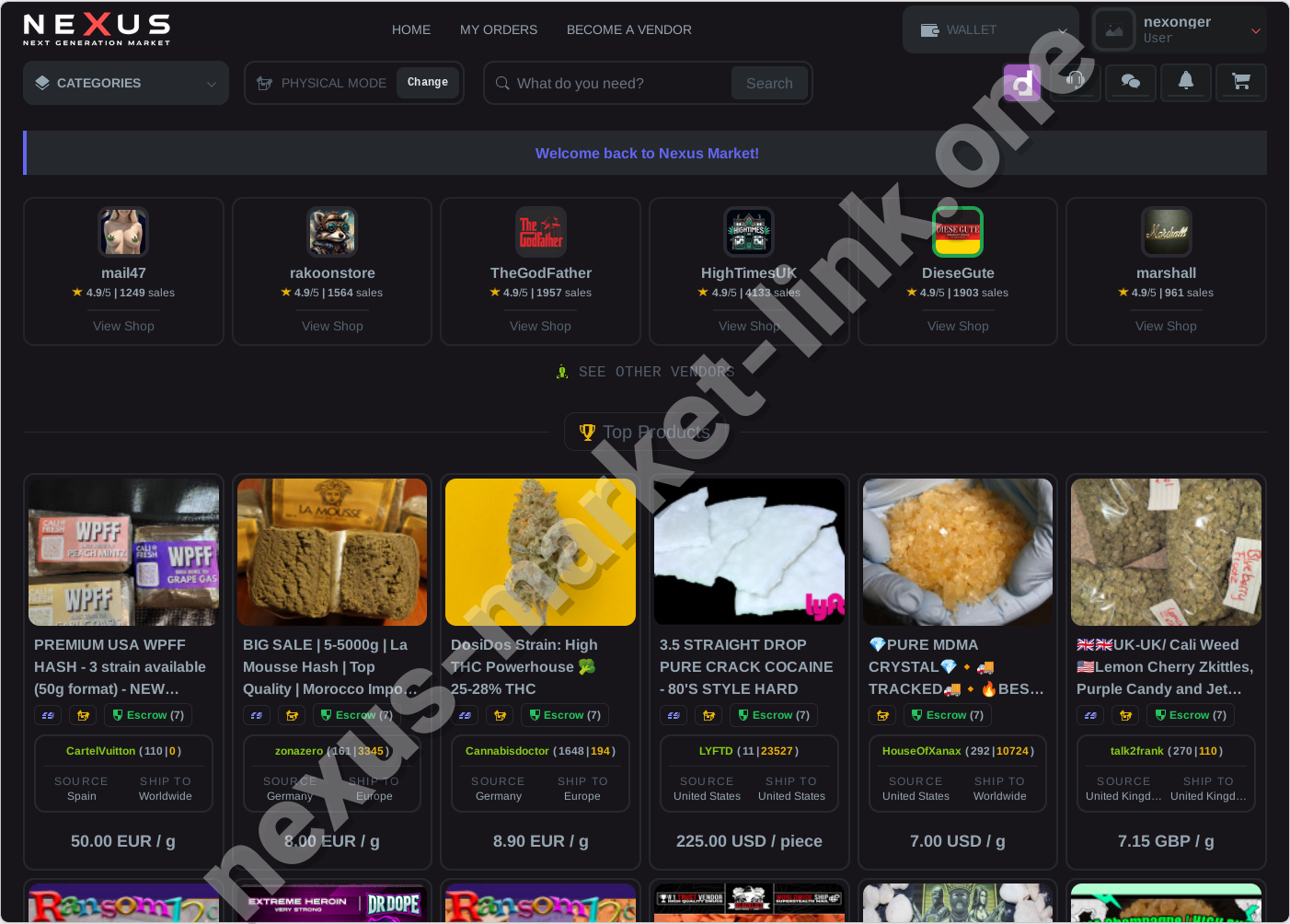 Nexus marketplace homepage screenshot